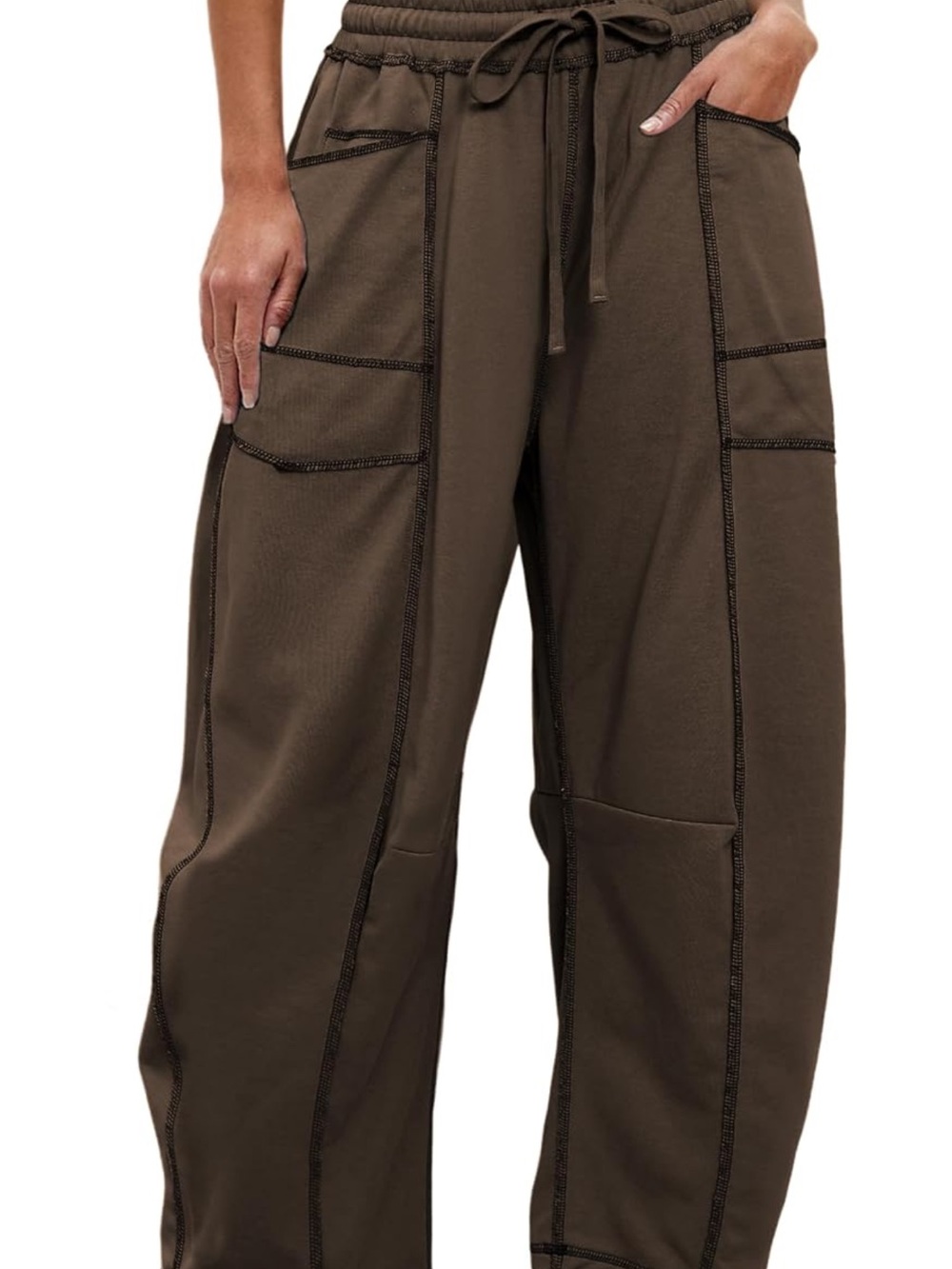 Amazon Wide-Leg Cargo Pants in Brown with Contrast Stitching
